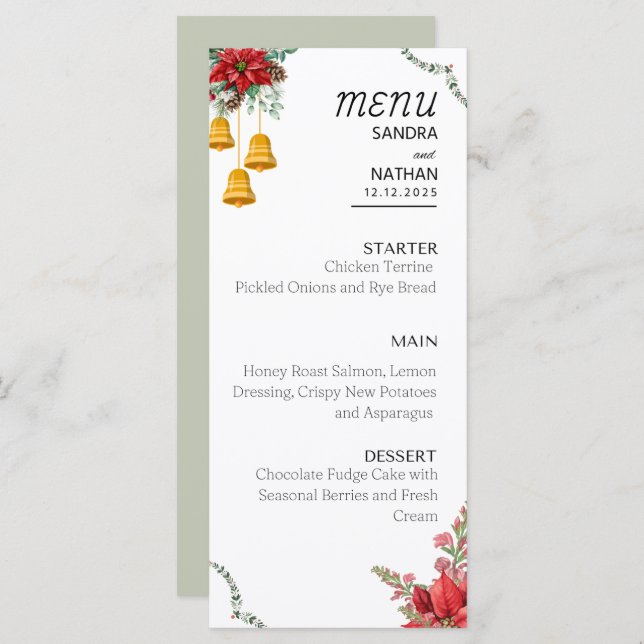 Menu de casamento de Natal personalizado (Frente/Verso)