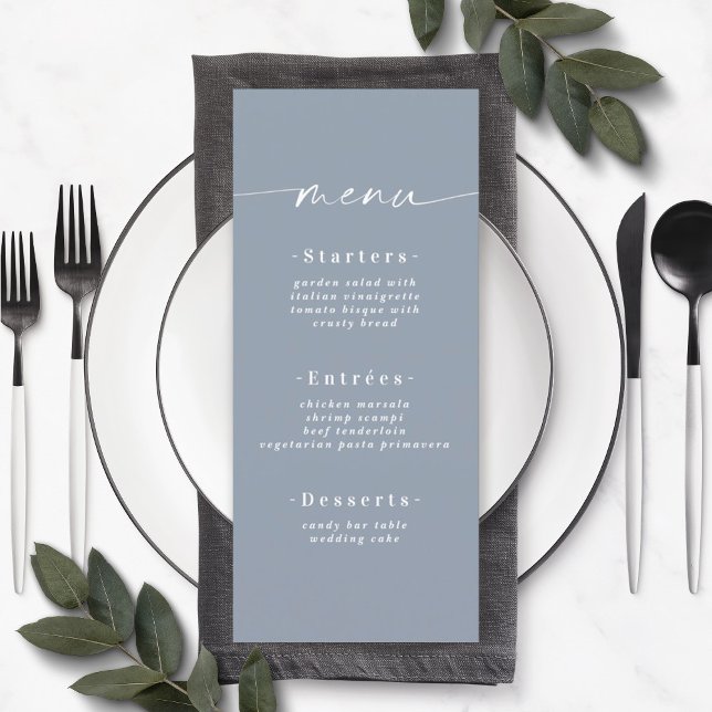 Menu de Casamento de Neve Azul com Cor Sólida Simp (Criador carregado)