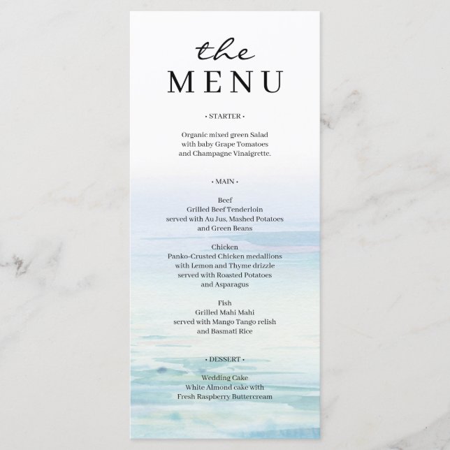 Menu de Casamento de Ondas de Praia Mínimas (Frente)