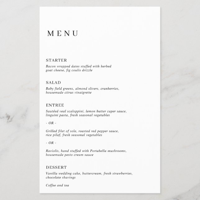 Menu de Casamento de Orçamento Moderno Elegante Cl (Frente)