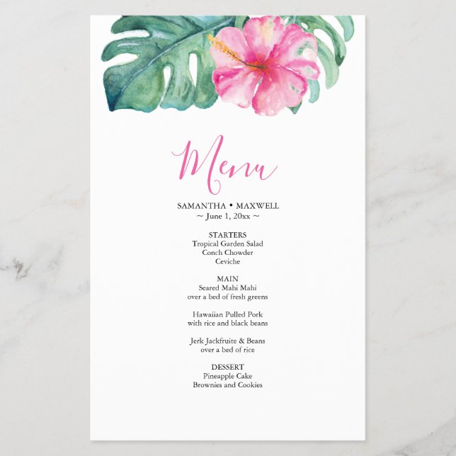 Menu de Casamento de Orçamento Tropical Hibiscus (Frente)