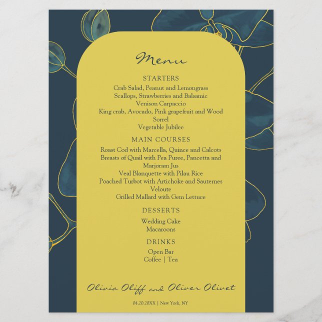 Menu de Casamento de Orquídea Azul Suave (Frente)