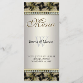 Menu de Casamento de Padrão Dourado Negro Exótico