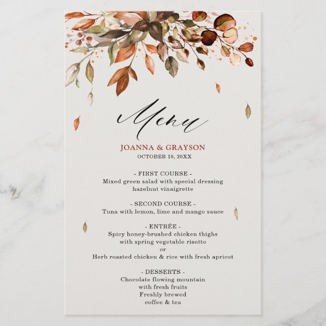 Menu de Casamento de País Russo do outono (Frente)