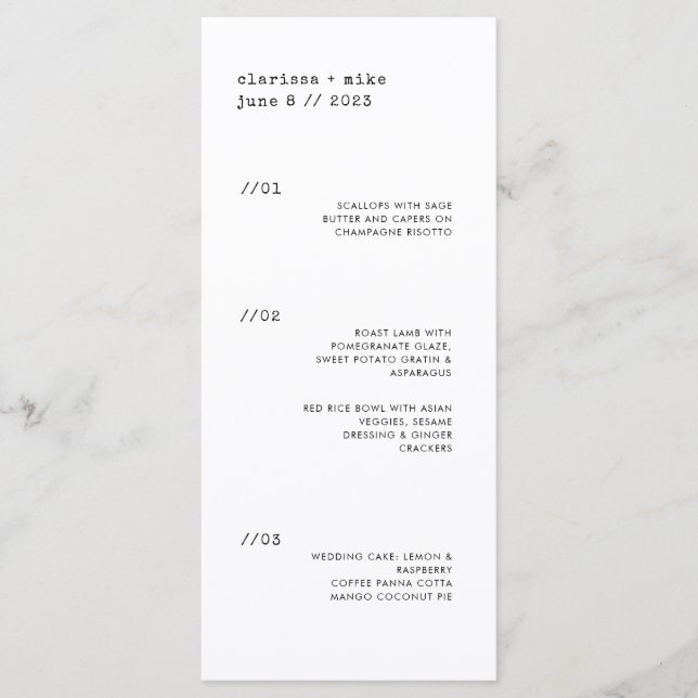 Menu de Casamento de Partido Vertical Ultra Minima (Frente)