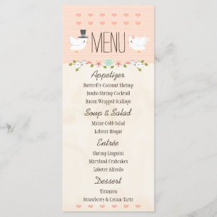 Menu de Casamento de Pássaros com Amor Blush