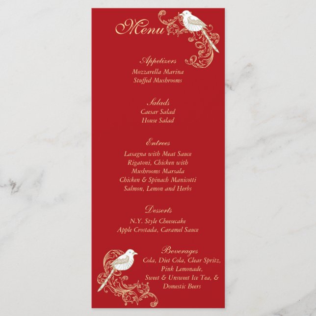Menu de Casamento de Pássaros de Amor (Frente)