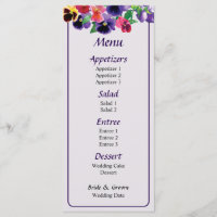 Menu de Casamento de Pastel Pansies