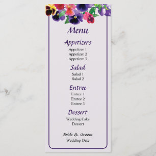 Menu de Casamento de Pastel Pansies