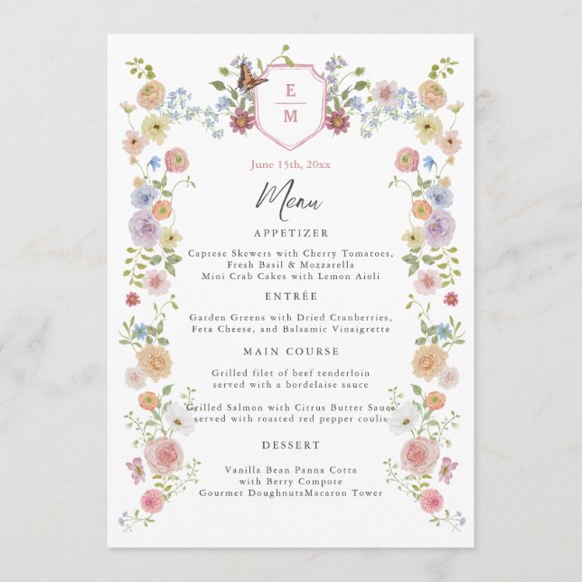 Menu de Casamento de Pastel Watercolor (Frente)