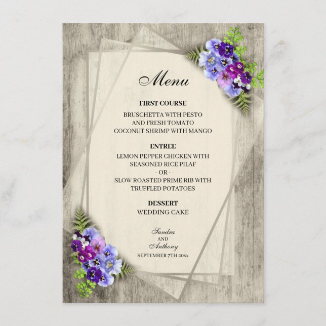 Menu de Casamento de Penas Elegantes Geométricas R (Frente)