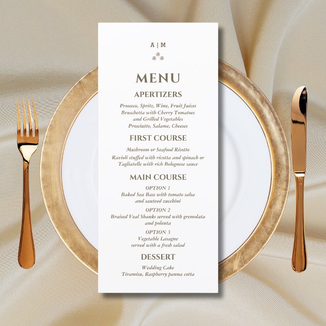 Menu de Casamento de Pérolas do Monograma Elegante (Criador carregado)