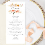 Menu de Casamento de Pêssego, Blush e Champanhe El<br><div class="desc">Elegante modelo com detalhes florais de cor d'água refinados em uma bela mistura de pêssego, laranja, pincel, coral empoeirado, creme e matizes de champanhe. Fácil de preencher modelo com o(s) seu(s) nome(s), data e descrição do menu. Se necessário, você pode usar a ferramenta do editor e fazer alterações no estilo,...</div>