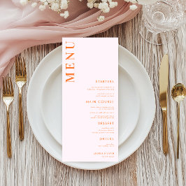 Menu de Casamento de Pincel Rosa e Laranja Apricot
