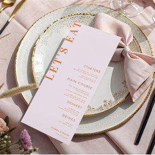 Menu de Casamento de Pincel Rosa & Laranja Apricot