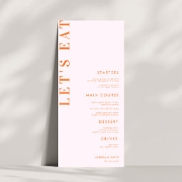 Menu de Casamento de Pincel Rosa & Laranja Apricot