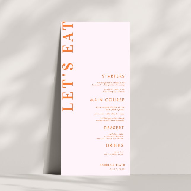 Menu de Casamento de Pincel Rosa & Laranja Apricot (Criador carregado)