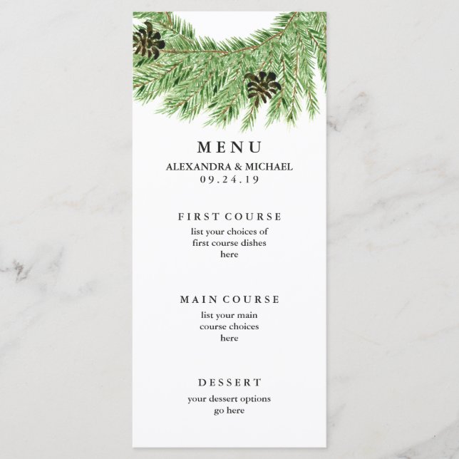 Menu de Casamento de Pines de inverno (Frente)