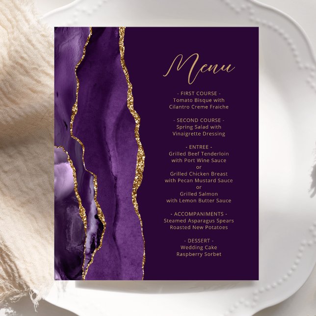 Menu de Casamento de Plum de Script Agate Dourado  (Criador carregado)