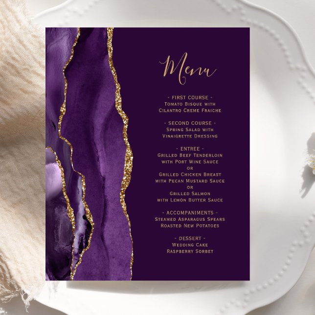 Menu de Casamento de Plum Plum de Agate Dourado Ro (Criador carregado)