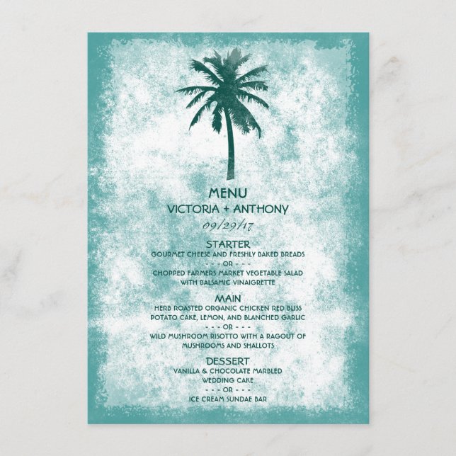 Menu de Casamento de Praia de Palma Tropical (Frente)