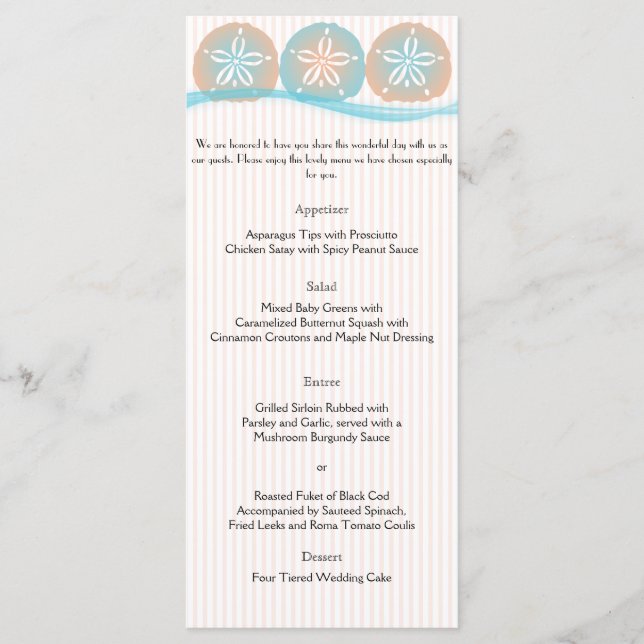 Menu de Casamento de Praia dos Dólares de Pêssego  (Frente)