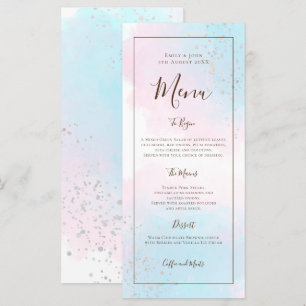 Menu de Casamento de Prata Azul Cor de Água Imprim