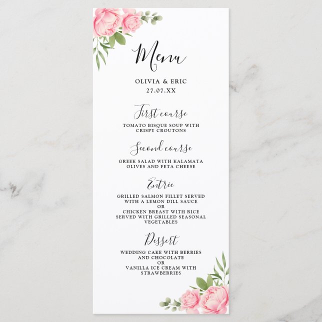 Menu de casamento de primavera / verão com aquarel (Frente)