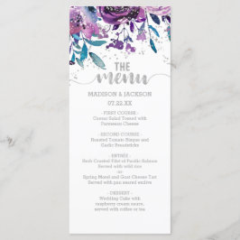 Menu de Casamento de Purple Floral & Silver Confet