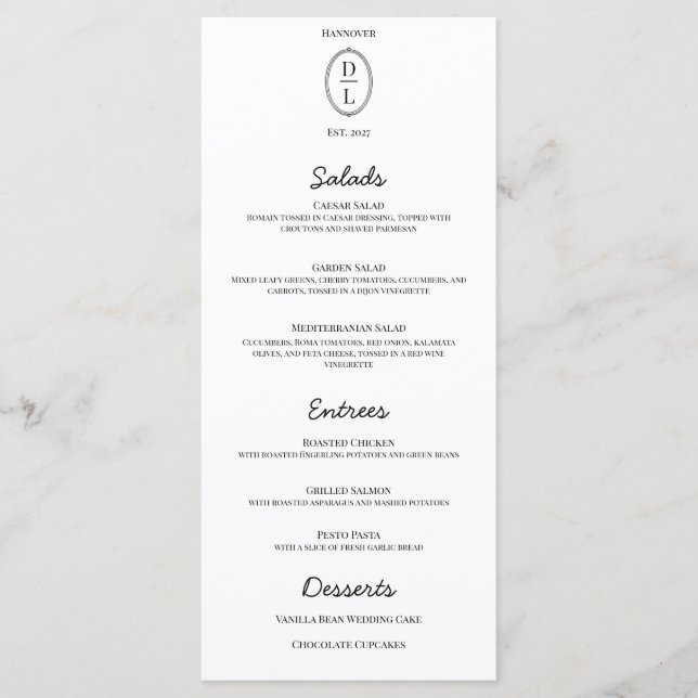 Menu de Casamento de Quadro Desenho de Mão Chic Cl (Frente)