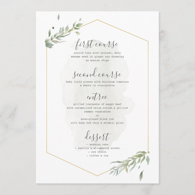 Menu de Casamento de Quadro Dourado da Folhagem Ve (Frente)