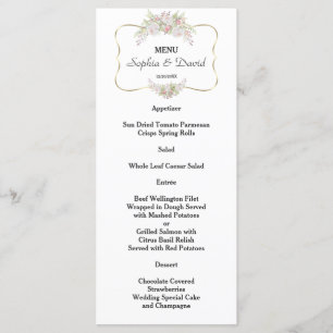 Menu de Casamento de Quadro Dourado das Flores Bra