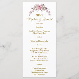 Menu de Casamento de Quadro Dourado Floral do Blus