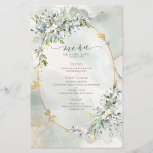 Menu de Casamento de Quadro Dourado Floral Verde d