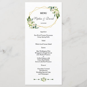 Menu de Casamento de Quadro Dourado Floral Verde V