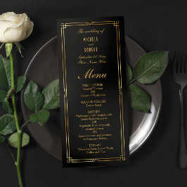 Menu de Casamento de Quadro Dourado Preto Elegante
