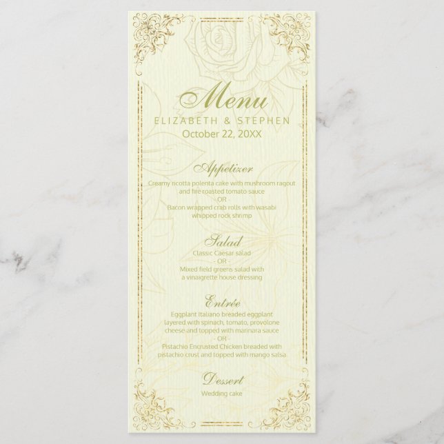 Menu de Casamento de Quadro Floral Elegante Elegan (Frente)