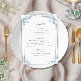 Menu de Casamento de Quadros de Vintagem Azul e Br