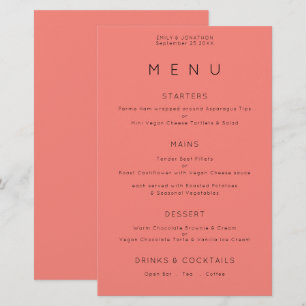 Menu de Casamento de Rosa de Coral com Tipografia