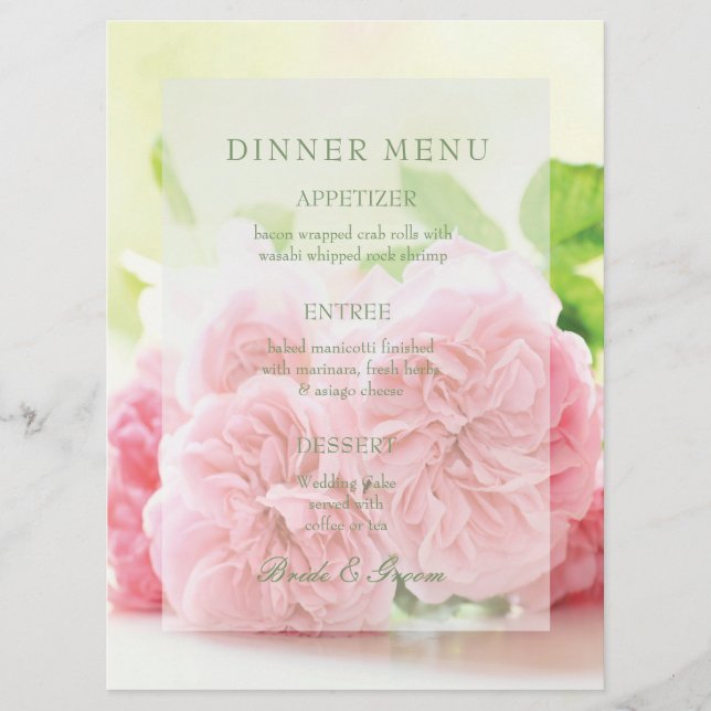 Menu de Casamento de Rosa de Verão Rosa Elegante (Frente)