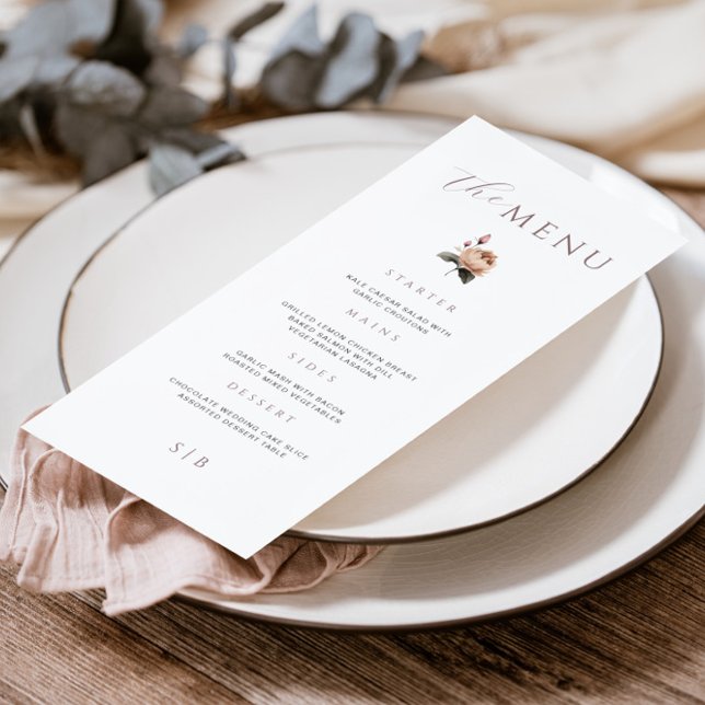 Menu de Casamento de Rosa Floral Mínimo Elegante (Criador carregado)