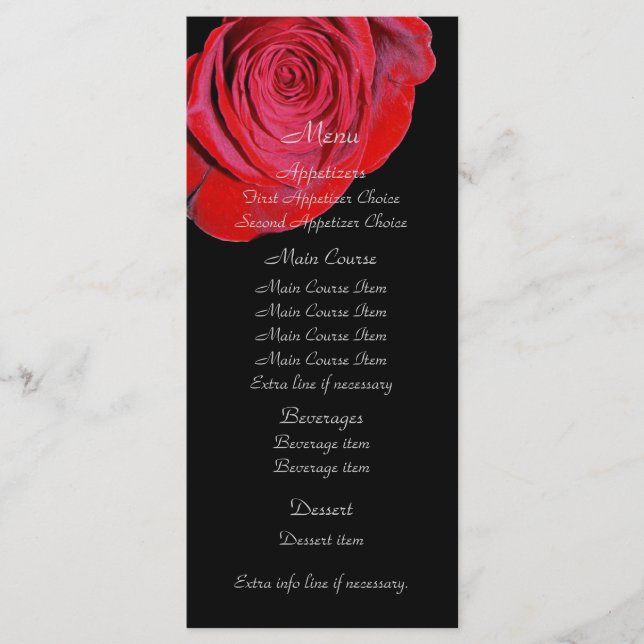 Menu de Casamento de Rosa vermelha solteiro (Frente)
