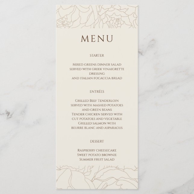 Menu de casamento de rosas bege castanho (Frente)