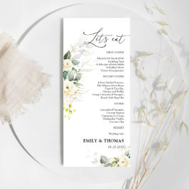 Menu de Casamento de Rosas Brancas Verde