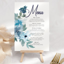 Menu de Casamento de Rosas de Aquarela Azul de Pas