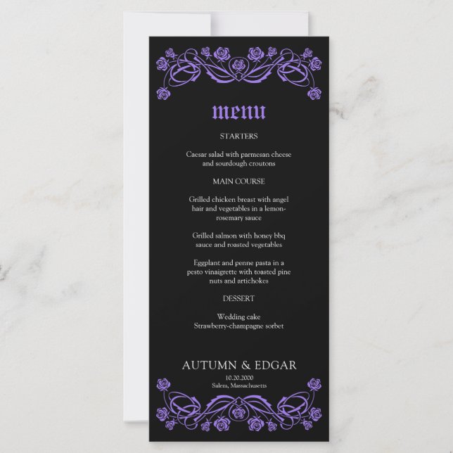 Menu de Casamento de Rosas Góticos (Frente)