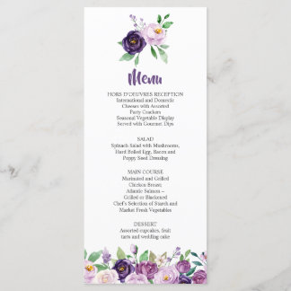Menu de Casamento de Rosas Roxos e Lavandas