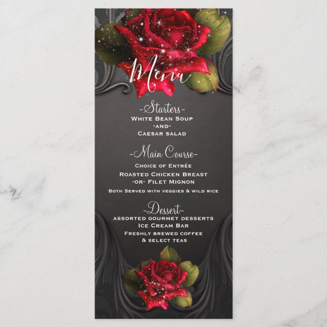 Menu de Casamento de Rosas vermelhas Ornamentais d (Frente)