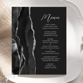 Menu de Casamento de Script Agate de Prata Preta d