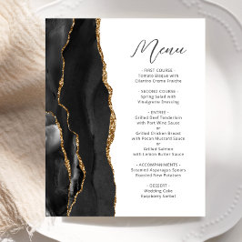 Menu de Casamento de Script Agate Dourado Preto do